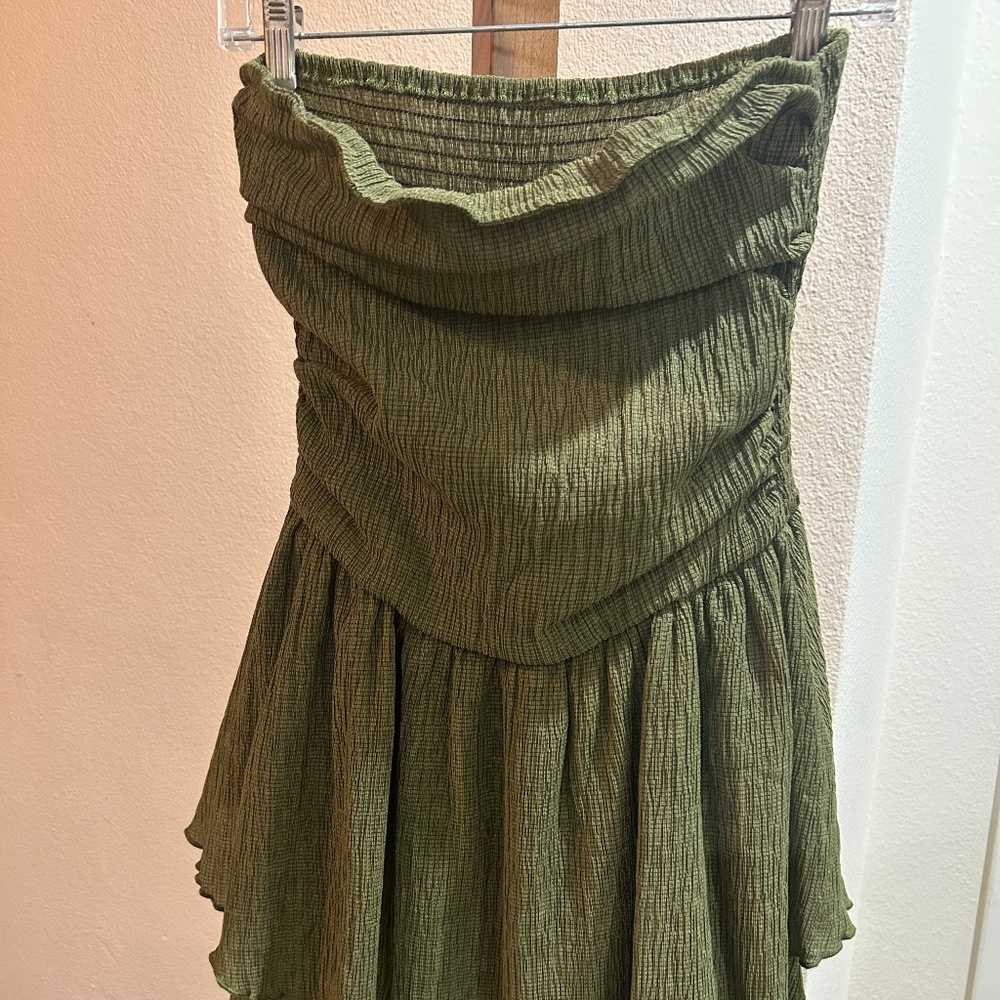 Army green stretchy asymmetrical dress